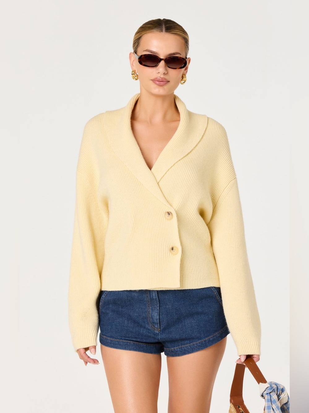 NEW ASTR THE LABEL Ayleen Ribbed Wrap Cardigan Sweater Butter Yellow Knit XS & L